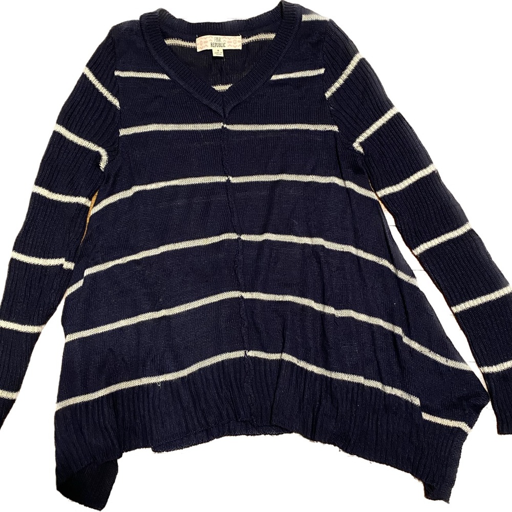 Navy Blue Striped Women's Sweater SMALL
